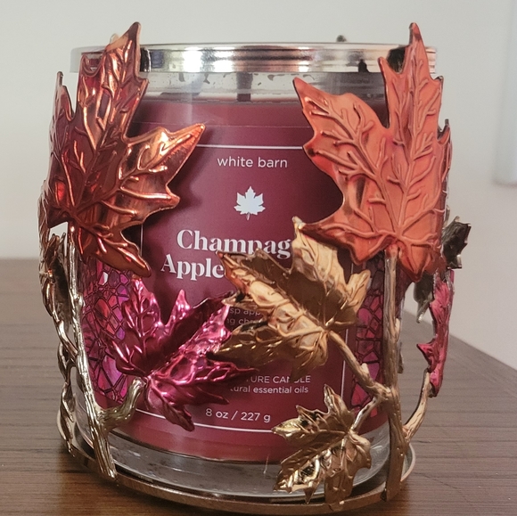 NEW Bath & Body Works FALL Etched Stamped Maple Leaves Single Wick Candle Holder - Picture 2 of 5